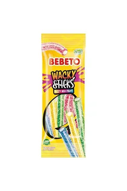 Wacky Sticks Fizzy Mix Fruit, Bebeto, 75 gr