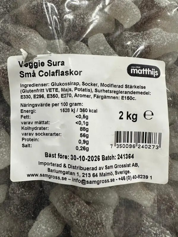 Sure små cola flasker, Matthijs Veggie, 2 kg
