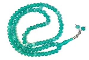 Turkis blå / hvid tasbhee med stor perler (99 perler)
