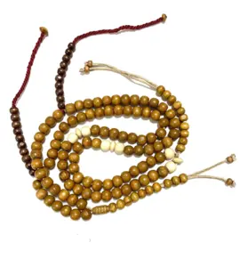 Leichte Holz-Tasbeeh Karamellbraun/weiß 99 Perlen