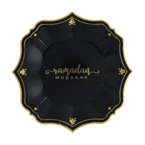 Ramadan mubarak tallerkner sort guld, 8 stk