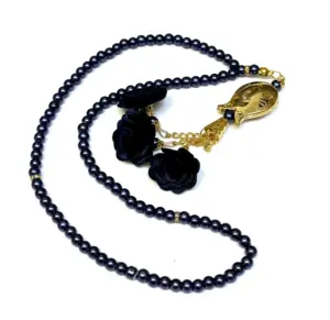 Blå blomster tasbih med guld detaljer, 99 perler