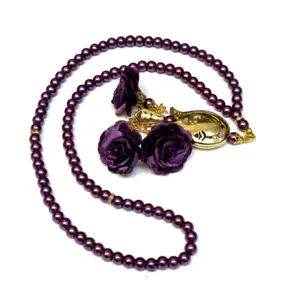 Lilla blomster tasbih med guld detaljer, 99 perler