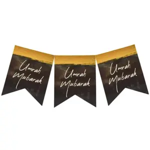 Umrah Mubarak banner i guld/sort