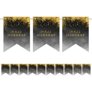 Hajj Mubarak Banner sort/guld (3 M)