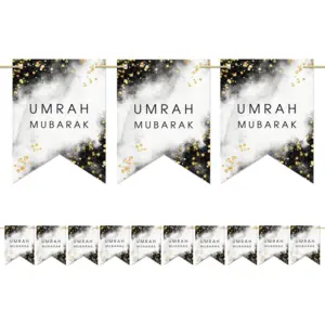 Umrah Mubarak Banner i Sort og Hvid (3 M)