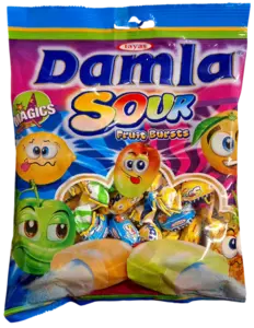 Damla Sour Fruit Bursts - Frugtkarameller med Surtpulverfyld - 250g